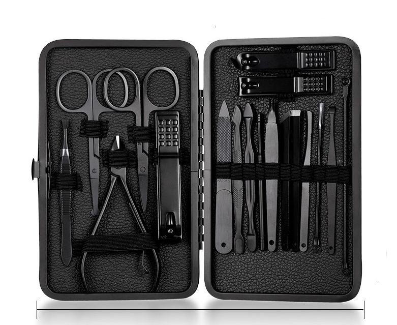 18 pcs Men's Pedicure Manicure Set Leather Black Gift - Brivelle Store