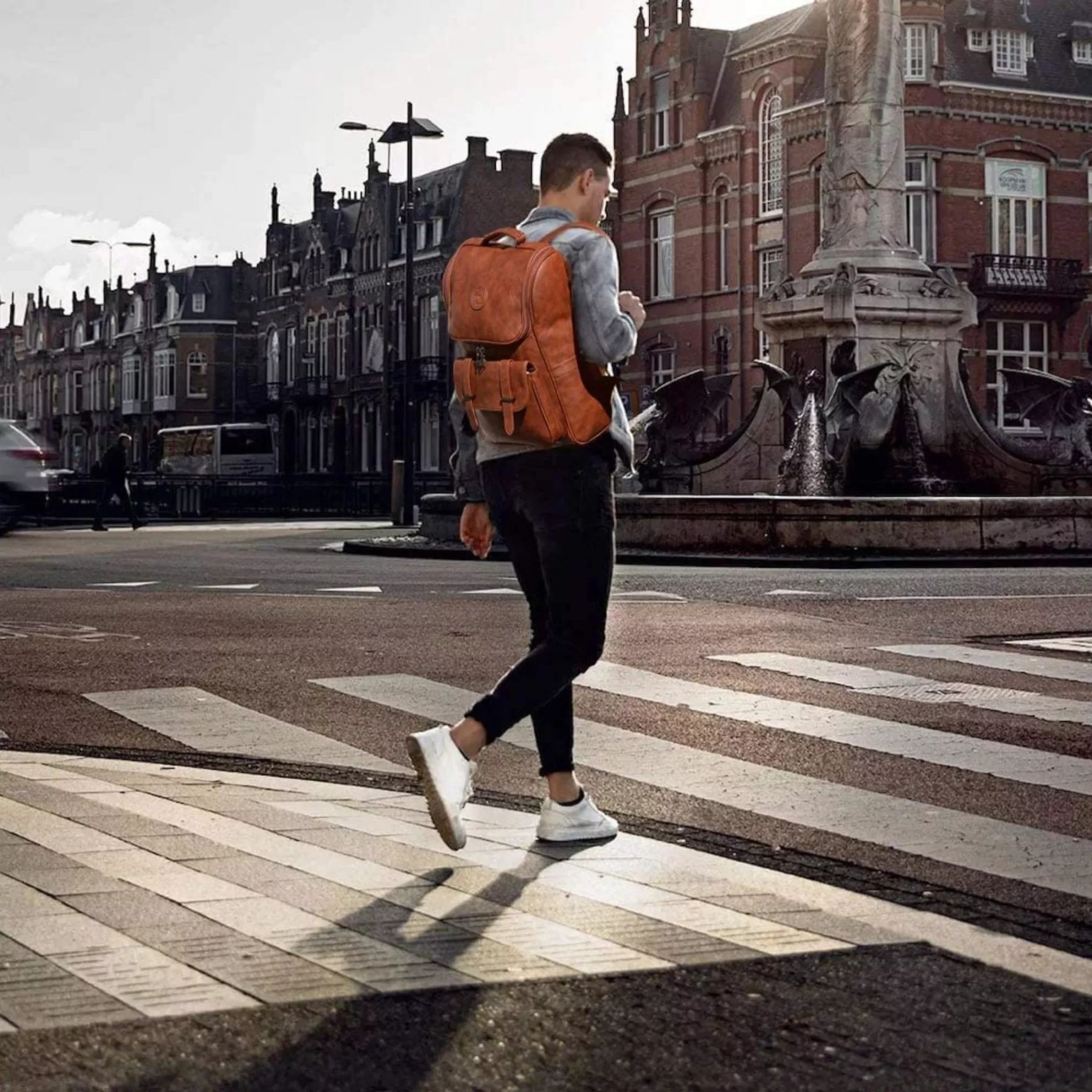 Men's leather brown backpack - Bild 7