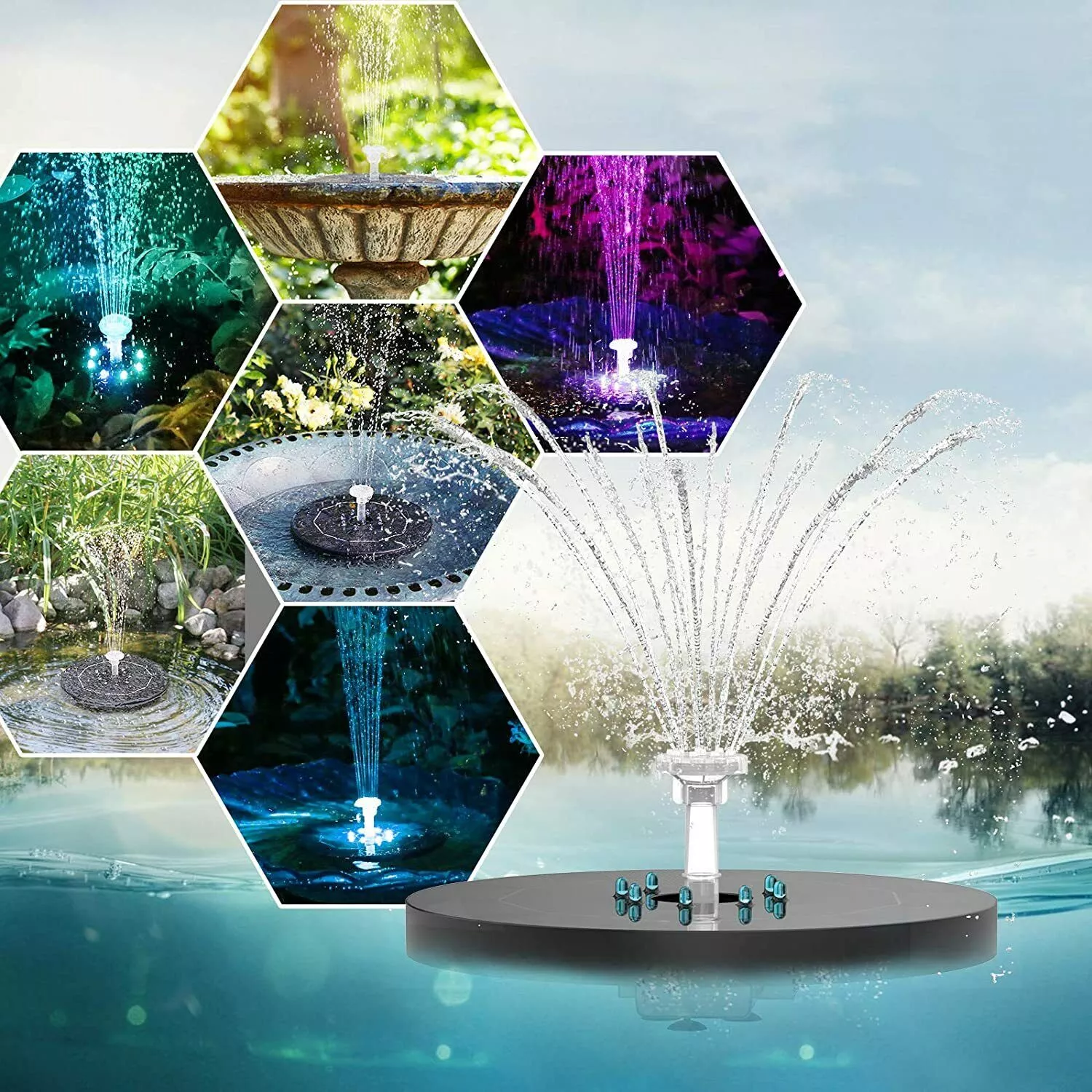 8 LED Solar Panel Powered Water Fountain - immagine 2