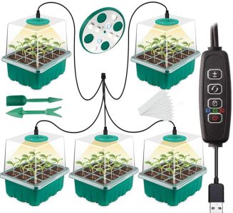 Full Spectrum LED Grow Light with Seedling Tray Plant Seed Starter Trays, Greenhouse Growing Trays with Holes 12 Cell Per Tray