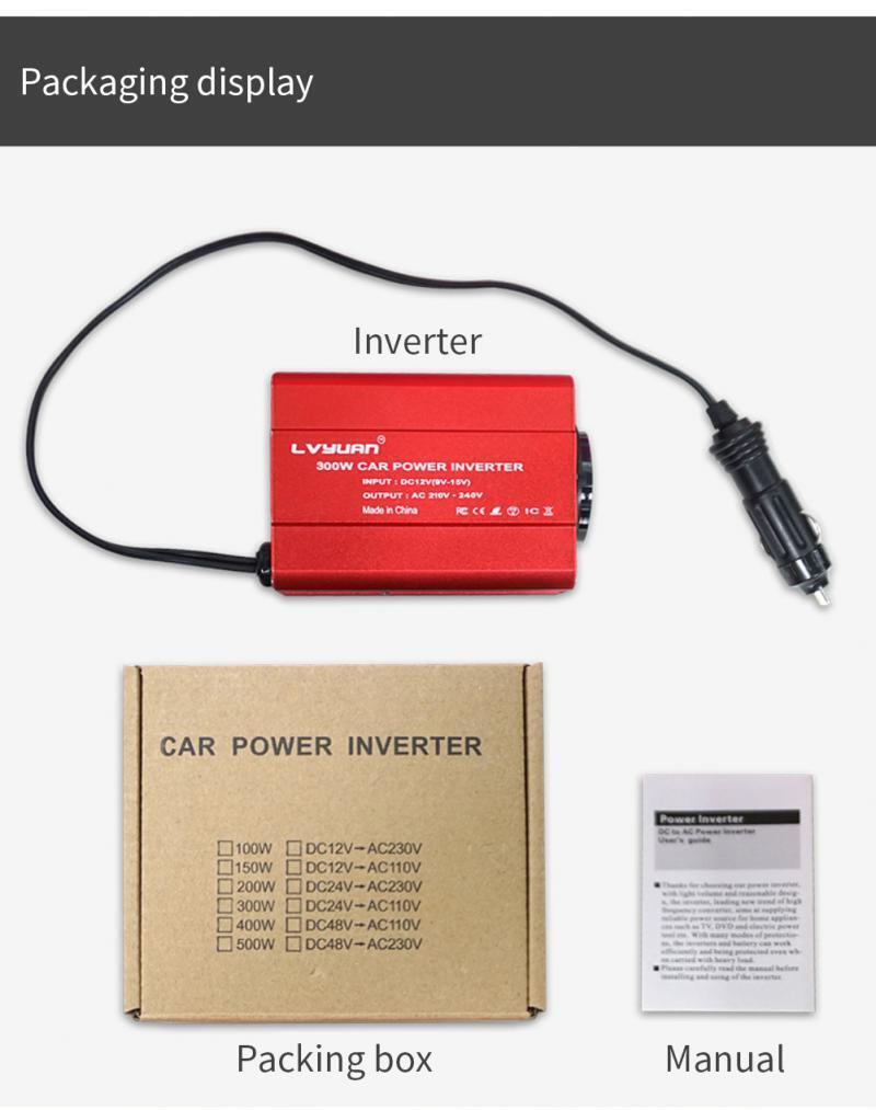 Power Inverter DC 12V to AC 230V 300W - Compact & Lightweight Inverter for  Car & Camping - Brivelle Store