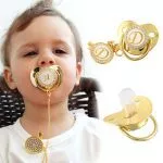Customized Letter Gold Baby Bling Pacifier & Clips