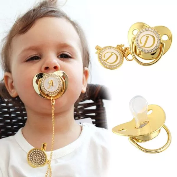 Customized Letter Gold Baby Bling Pacifier & Clips