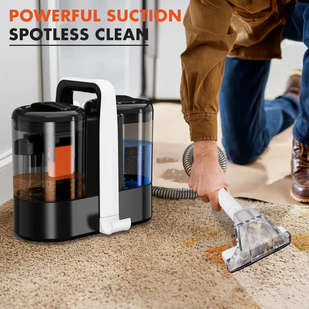 OMESER W07 Handheld Spot Cleaner with dual tanks in action